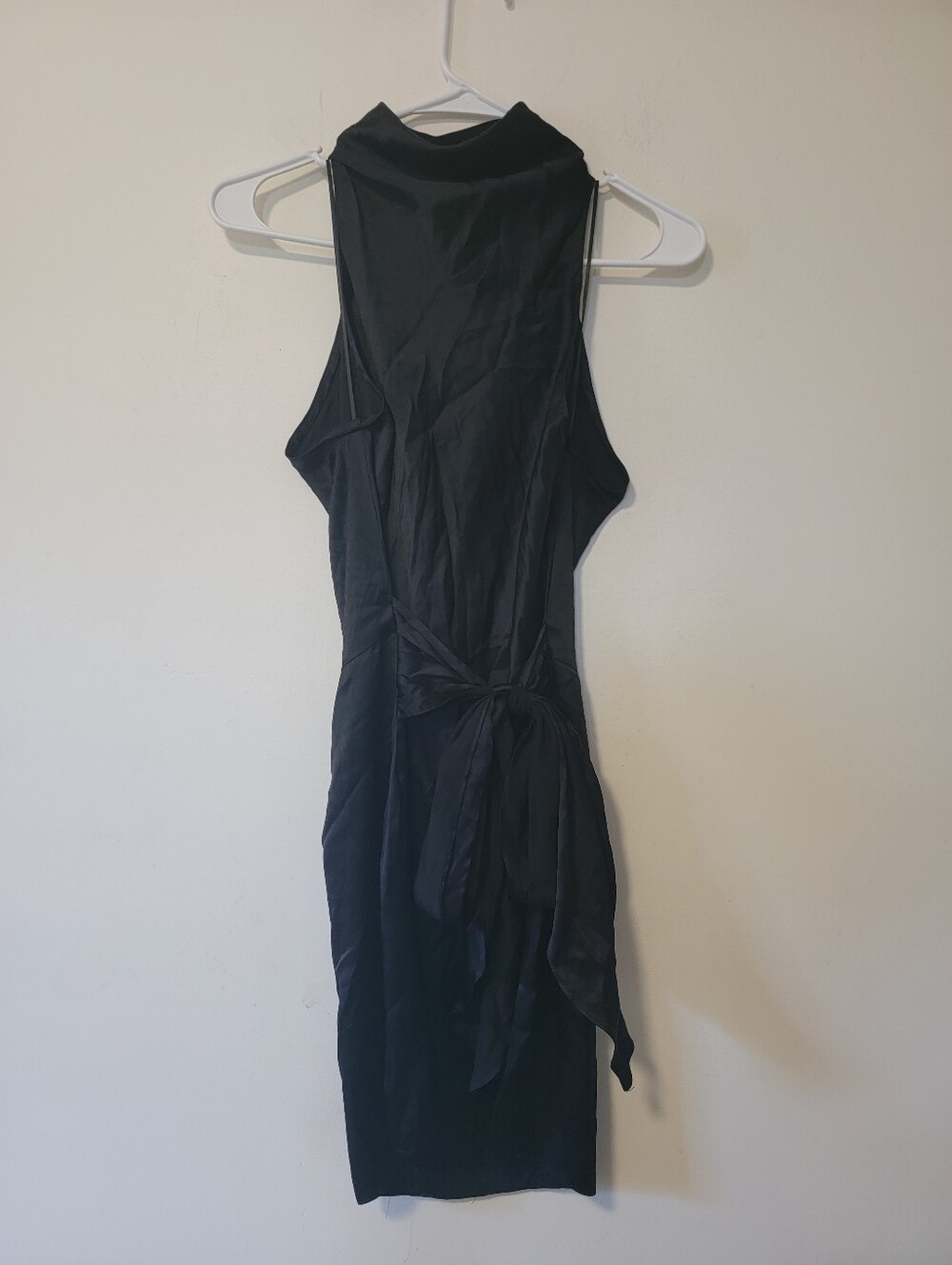 Amanda Uprichard 100%Silk Black Midi Dress with Waist Tie